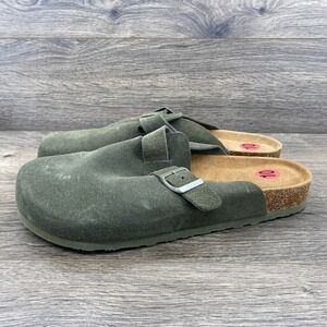 Project Cloud Clogs Mens Size 10 Olive Green Suede Buckle Memory Foam Mules